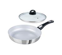 Genius 28 cm Cerafit Steel Frying Pan + Glass Lid - Oven-Safe Ceramic Non-Stick Pan with Removable Handle for All Cookers