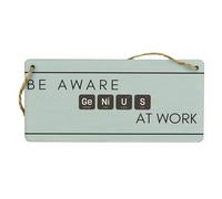 Genius at Work: Funny Full Colour Hanging Plywood Sign - Creative Office & Kids Room Décor