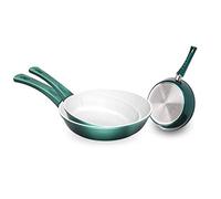 Genius Cerafit Fusion Frying Pan Set, Induction Ceramic Pans (3 Pieces) in Emerald Green with Scratch-Resistant Non-Stick Coating for Healthy Cooking without Fat and Oil, Large, Green