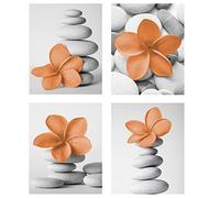 Genius Decor - Home Spa Stone and Flower Zen Pictures Orange Wall Art Prints Burnt Orange Bathroom Decor Unframed Canvas Prints Set of 4(Orange, 5"x7")