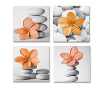 Genius Decor-Modern Bathroom Flowers Picture Zen Pebble Stone Modern Prints Burnt Orange Grey Bathroom Wall Decor (Orange)