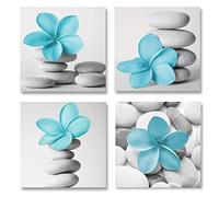 Genius Decor-Modern Bathroom Wall Art Blue Grey Zen Flowers and Pebble Stone Aqua Bedroom Canvas Art for Decoration (Blue)