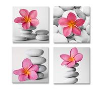 Genius Decor-Modern Bathroom Wall Art Picture Flowers and Pebble Stone Canvas Art Pink Grey Decor(Pink)