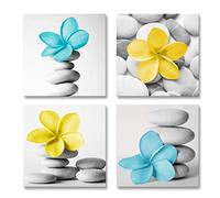 Genius Decor-Modern Wall Art Picture Flowers and Pebble Stone Canvas Art Blue Yellow Decor(Teal Yellow)