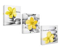 Genius Decor-Modern Yellow Gray Bathroom Wall Art Decor Zen Flowers Pictures Canvas Print Relax Soak Unwind Set of 3 (Yellow Gray)