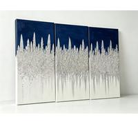 Genius Decor - Navy Blue Silver Crushed Glass Wall Art Set of 3, Glitter Abstract Canvas Painting, Modern Textured Wall Decor for Living Room Bedroom Bathroom Office, Luxury Sparkle Glam Artwork 3