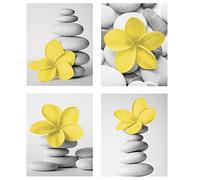 Genius Decor - Yellow Bathroom Decor Zen Flower and Pebble Stone Pictures Bedroom Spa Art Canvas Prints, Unframed set of 4 (Yellow, 5"x7")