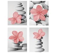 Genius Decor - Zen Art Prints for Bathroom Yellow Gray Wall Art Flower and Pebble Stone Picture Bedroom Spa Art Canvas Prints, Unframed 8"x10" set of 4 (Pink, 8"x10")