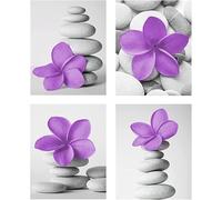 Genius Decor - Zen Home Decor Purple Flower and Gray Pebble Stone Picture Unframed Wall Art Prints 11x14 Set of 4 for Bedroom Bathroom Wall Decoration (Lilac)