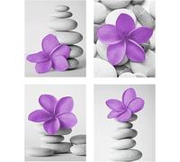 Genius Decor - Zen Spa Flower Art Prints for Bathroom Lilac Decor Purple Gray Wall Art Flower and Pebble Stone Pictures Bedroom Wall Decor Art Canvas, Unframed Prints Set of 4 (Lilac, 5"x7")