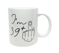 Genius Gifts Big Birthday Mug, White Ceramic 11oz, with Funny 40th Birthday 'I'm 39 + Middle Finger' Design. A Hilarious Novelty 40th Birthday Gift idea for Family, Friends or Colleagues