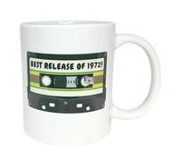 Genius Gifts Retro Birthday Mug, White Ceramic 11oz, with 'Best Release of 1972' Funny Audio Cassette Tape Print. A Fun Birthday Gift idea for Family, Friends or Colleagues who were Born in 1972