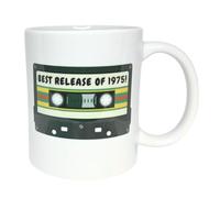 Genius Gifts Retro Birthday Mug, White Ceramic 11oz, with 'Best Release of 1975' Funny Audio Cassette Tape Print. A Fun Birthday Gift idea for Family, Friends or Colleagues who were Born in 1975