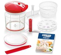 Nicer Dicer Twist Universal Chopper Set, 9 Pieces, Red, Vegetable Cutter Manual with Pulley, Salad Spinner & Strainer, Onion Cutter for Chopping +