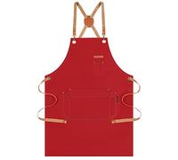 Genixart Chef Apron for Men Women with Exquisite Box - Kitchen Apron for Cooking, Baking, BBQ, Art Painting - Cotton Canvas Work Aprons for Gardening, Restaurant, Cafe, Bar, Shop (1, Red, gift pack)