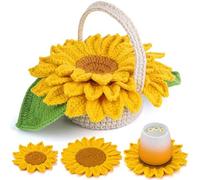 GENIXFIT Beginner Crochet Kit for Sunflower Coasters - DIY Kit with Step by Step Instructions, Plant Crochet Kit for DIY, Ideal for Interior Decoration