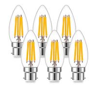 Genixgreen B22 Bayonet Cap Candle Bulbs ,6.5W C35 B22 Dimmable LED Filament Candle Light Bulbs, 60-80W Equivalent Warm White 2700K , 806LM,Decorative Light Bulbs Retro Clear Glass-6 Pack