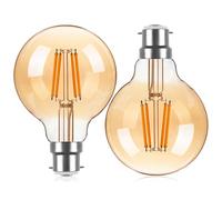 Genixgreen Bayonet LED Light Bulbs B22, G80 6W Vintage Bayonet Cap bc Edison Filament Decorative Light Bulb,Warm White 2700K,Amber Glass,Retro Style 600Lumen,Non-dimmable,2 Pack