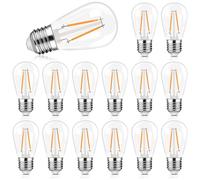 Genixgreen E27 Outdoor String Light Bulbs Replacement S14 2W Plastic LED Edison Screw ES Bulb for Backyard/Patio/Garden,Plastic,20W Equal,2700k Warm White,Non-dimmable,Pack of 15
