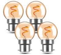 Genixgreen Vintage Bayonet LED Light Bulbs B22 1W Mini Globe BC Bulbs Low Wattage Night Light Spiral Filament Decorative Light Bulbs,15W Incandescent Equivalent,2200K Extra Warm White,4 Pack
