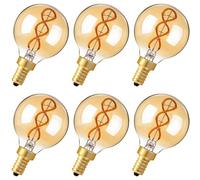 Genixgreen Vintage E14 LED Filament Bulbs Dimmable Small Edison Screw Bulb SES Decorative Golf Ball Light Bulbs,25W Incandescent Equivalent 3W,2200K Warm White,Amber Glass,6 Pack