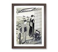 Genji In Exile At Suma By Chobunsai Eishi Asian Japanese Framed Print | A2 Walnut Framed Wall Art | Ready to Hang | Asian Nature Picture | Living Room Bedroom Lounge Office