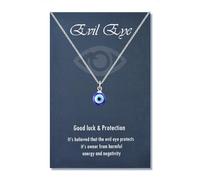 genkigold Evil Eye Necklace: 18k Real Gold/Platinum Plated Delicate Blue Eye Amulet Pendant with Adjustable Chain - Ojo Turco Kabbalah Protection - Exquisite Jewelry Gift for Women and Girls