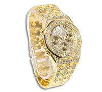 Genkigold Gold Diamond Watch for Men - 38mm Roman Numerals Octagonal Dial - 18K Real Gold Plated 23cm Strap - Japanese Quartz - Luxury Jewelry