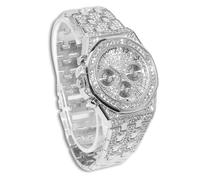 genkigold Gold Diamond Watch for Men - 38mm Roman Numerals Octagonal Dial - Platinum Plated 23cm Strap - Japanese Quartz - Luxury Jewelry