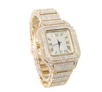 genkigold Gold Diamond Watch for Men - 40mm Roman Numerals Square Dial - 18K Real Gold Plated 22cm Strap - Japanese Quartz - Luxury Jewelry