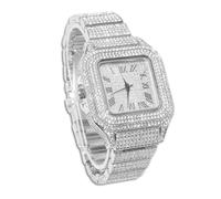 genkigold Gold Diamond Watch for Men - 40mm Roman Numerals Square Dial - Platinum Plated 22cm Strap - Japanese Quartz - Luxury Jewelry