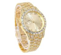 Genkigold Gold Diamond Watch for Men - 43mm Roman Numerals Round Dial - 18K Real Gold Plated 22.5cm Strap - Japanese Quartz - Luxury Jewelry