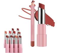 Genli Oil Balm, Genli Lip Balm Lipstick, Two-in-One Set Lip Liner, Lip Balm with 24hrs of Smooth, Long-Lasting Hydration, Smooth, Reduced Lip Lines, Long-Lasting Waterproof Matte Lipstick Set (02#)