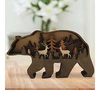 genmaiwodeshisb ROPAGI Multi Layer 3D Wood Carving Art, 3D Forest Animal Wood Crafts Home Furnishing Wall Carving Decorations, Wooden Dosing Creative Wolf Totem Decorative (Bear, Without Lights)