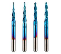 Genmitsu 4pcs 2-Flute Tapered Ball Nose End Mills Tungsten Carbide Cutter with Nano Blue Coat, R0.25-1.0, 1/8” Shank, TB04A