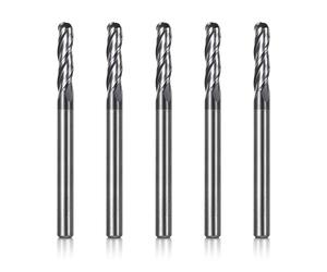 Genmitsu 5pcs Ball Nose End Mills CNC Router Bits, 1/8" Shank Tungsten Steel CNC Cutter with 3-Flute Carving Bit Set, 1-1/2” Overall Length TiAlN Coated for Aluminum, Metal, Plastic, MDF, Wood, 3BNB05