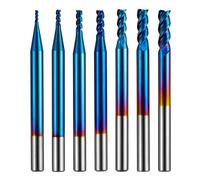 Genmitsu 7pcs 3-Flute Square End Mill for Aluminum Applications, Nano Blue Coat CNC Router Bits, High Feed U-Type Design, for Roughing and Finishing, 4mm Shank, SN07A