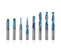 Genmitsu 8pcs End Mills CNC Router Bits, CNC Router Bit Set, 1/4" Shank Tungsten Steel CNC Cutter for Milling Machine with Nano Blue Coating, Tool for Aluminum, Metal, Plastic, MDF & Wood, MRBC08