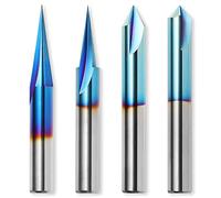 Genmitsu CNC Wood Carving Router Bits Set, 1/4'' Shank, 4 PCS, 15° Detail Carving Liner+ 20° Profile bit+ 60° & 90° V Groove, WC04A