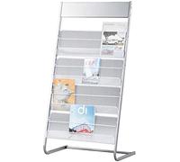 GENMO Floor-Standing Magazine Rack, Carbon Iron Steel, Silver, 4 Large Shelves, Convenient Installation, Suitable for Reception Areas