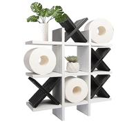 GENMOUS Handmade Tic Tac Toe Toilet Paper Holder For Black and White Bathroom Decor, Funny Wall Mounted Free Standing Toilet Tissue Paper Storage For Kids Guest Restroom Farmhouse Bathroom Decor White