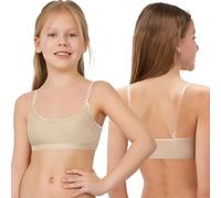GENNISSY Girls Dance Bra - Seamless Wireless Elastic Bras with 2 Pairs of Adjustable Interchangeable Clear Straps and Silicone Covers