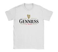 Genniuss at Work Mens T-Shirt Medium White Irish Beer Stout Parody Funny Joke Genius Gift