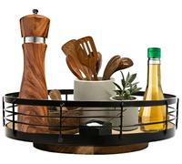 Gennua Kitchen 10" Acacia Wood Rotating Lazy Susan - Small Turntable Organizer for Dining Table, Countertop, Pantry & Cabinet - Wooden Condiments Storage - Perfect Wedding & Housewarming Gift