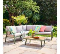 Genoa Garden Corner Lounge Set - 5 Seater - with Coffee Table - Olive Green and Timber Wood