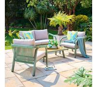 Genoa Garden Lounge Set - 4 Seater - with Coffee Table - Olive Green and Timber Wood