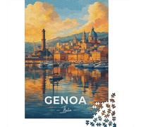 Genoa Italia Harbor Painting Travel Puzzle 1000 Pieces, Romantic City Break Scene, Interlocking Paper Pieces, Birthday Gift for Home Décor Fans, Paper Board, 52x38cm/1000pcs