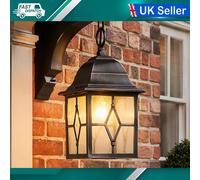 GENOA OUTDOOR HANGING PORCH LANTERN IP23 BLACK & SILVER LIGHT LEAD GLASS 1641