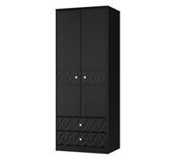 Genoa Ready Assembled Contemporary Matt Black 2 Drawer Tall Double Wardrobe (H)1960mm (W)740mm (D)520mm