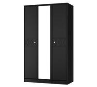Genoa Ready Assembled Contemporary Matt Black Tall Triple Wardrobe With 1 Mirror Door (H)1960mm (W)1108mm (D)530mm